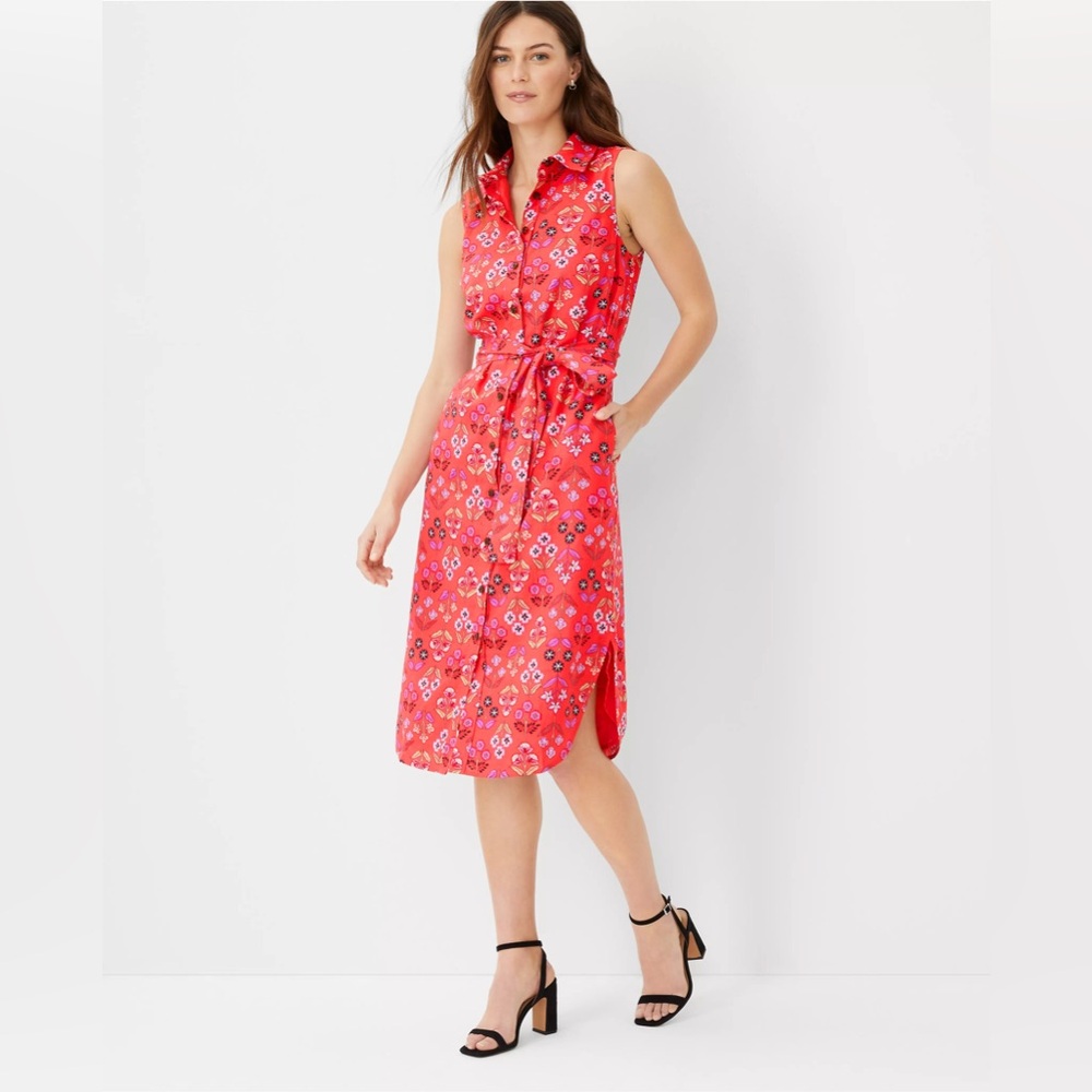 Ann Taylor Dress Size 16 Red/Peach Floral New with Tags